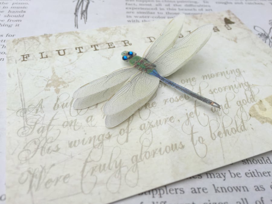 Silk Dragonfly hair clip with Swarovski Crystals. 