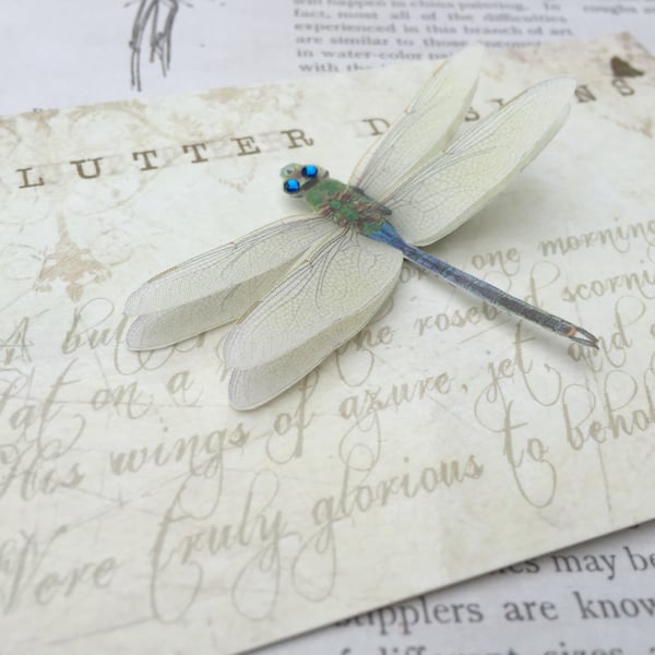 Silk Dragonfly hair clip with Swarovski Crystals. 