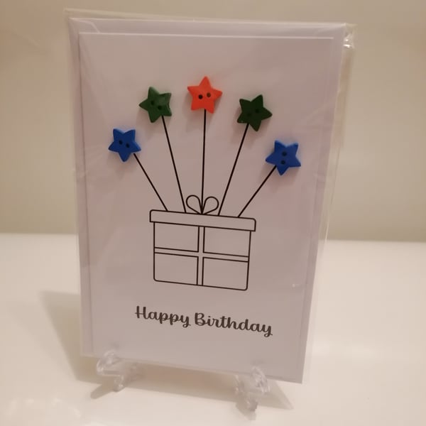 Happy Birthday star button present greeting card
