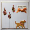 3D Luxury Handmade Birthday Wishes Card Cute Puppy Dog and Gem Trees