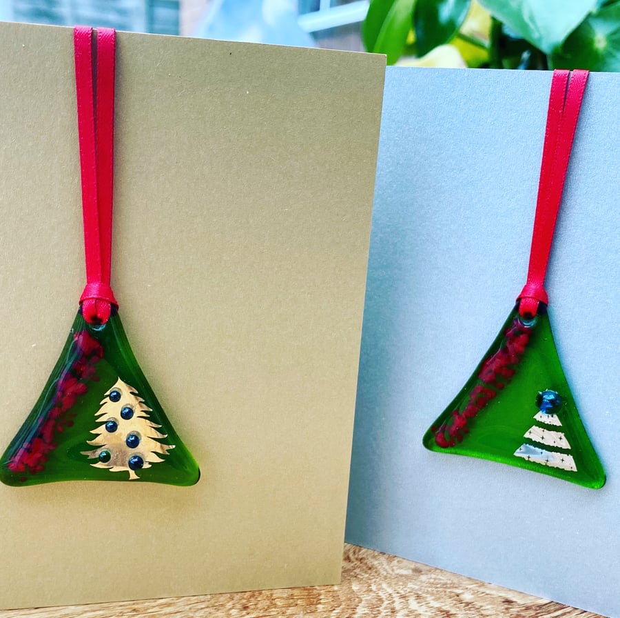 Fused glass Christmas tree keepsake card