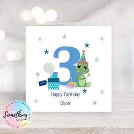 Boys 3rd  Birthday Dinosaur Greetings Card Personalised  with any text