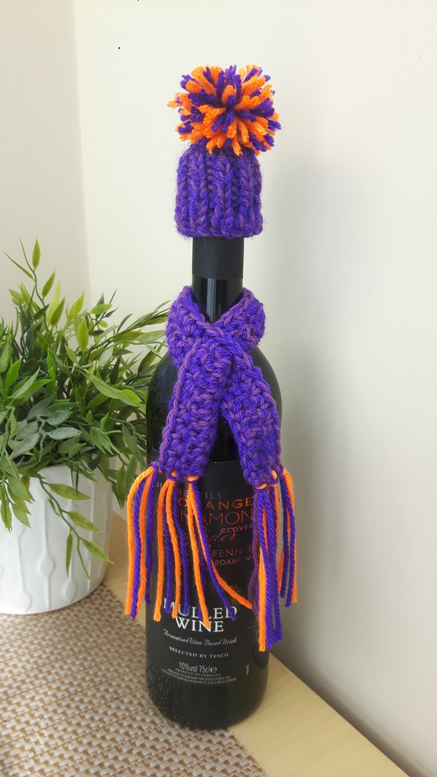 Deep Purple & Orange Wine Bottle Hat & Scarf