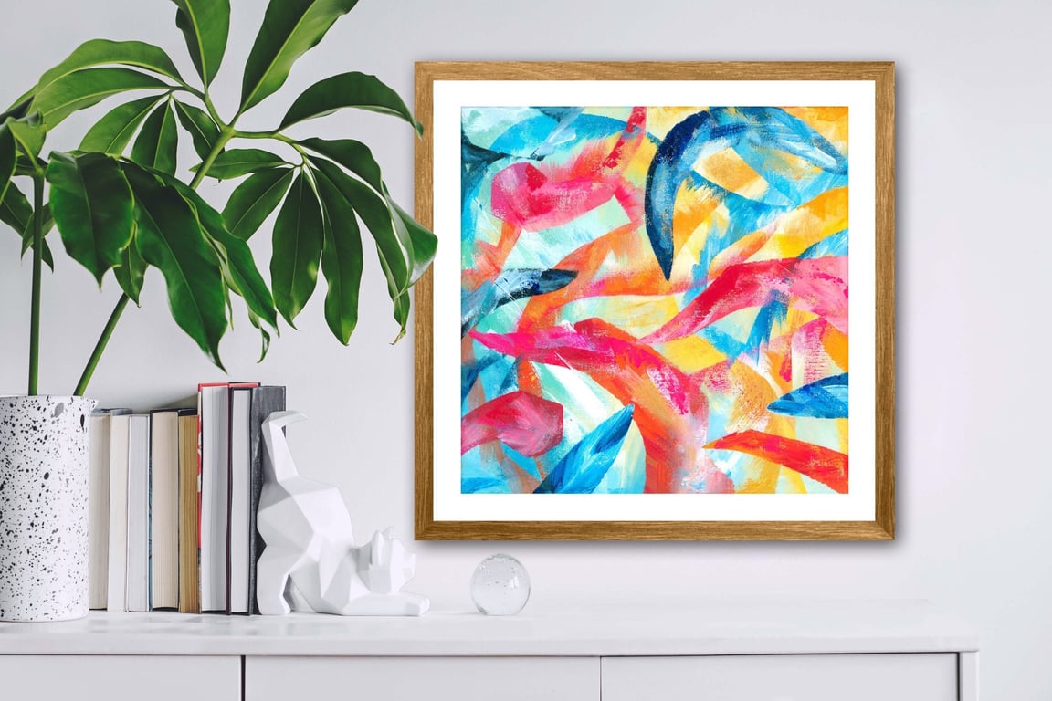 Adventure Colourful Abstract Square Art Print in Various Sizes, FREE UK Delivery