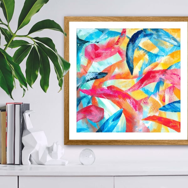 Adventure Colourful Abstract Square Art Print in Various Sizes, FREE UK Delivery
