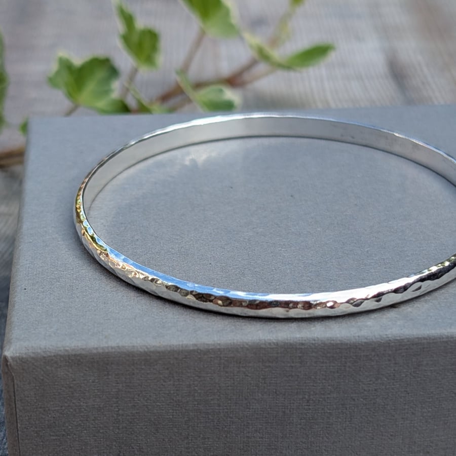 Sterling Silver Hammered D Shaped Bangle - JBJ5020