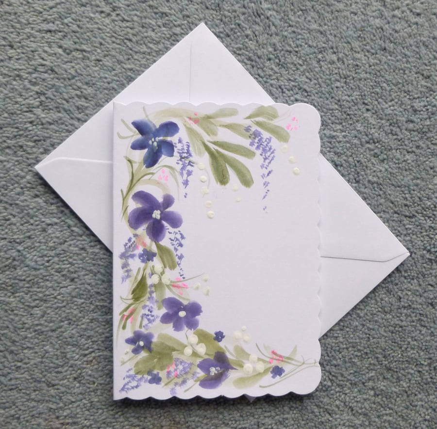 hand painted floral greetings card ( ref F 324 )