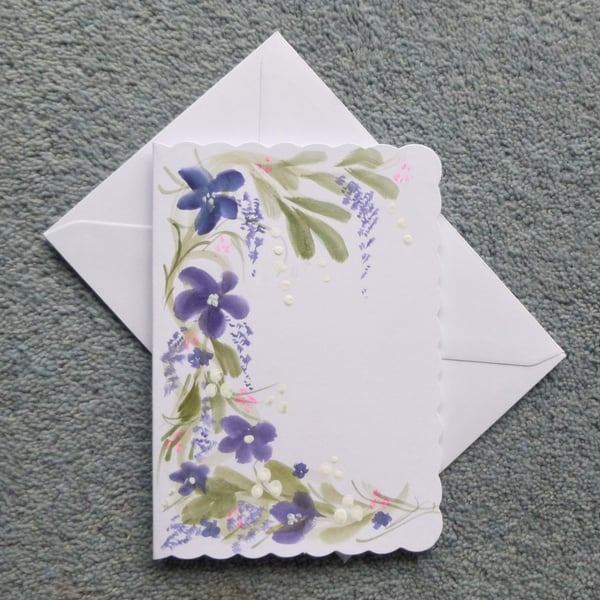 hand painted floral greetings card ( ref F 324 )