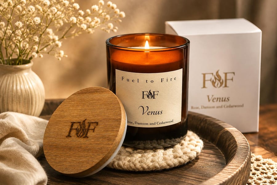 Rose, Damson & Cedarwood Scented Candle - Coconut Wax - Handmade Gift Box