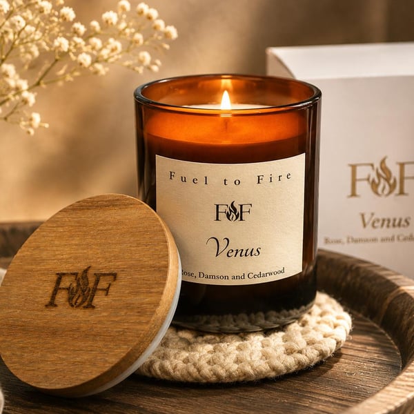 Rose, Damson & Cedarwood Scented Candle - Coconut Wax - Handmade Gift Box
