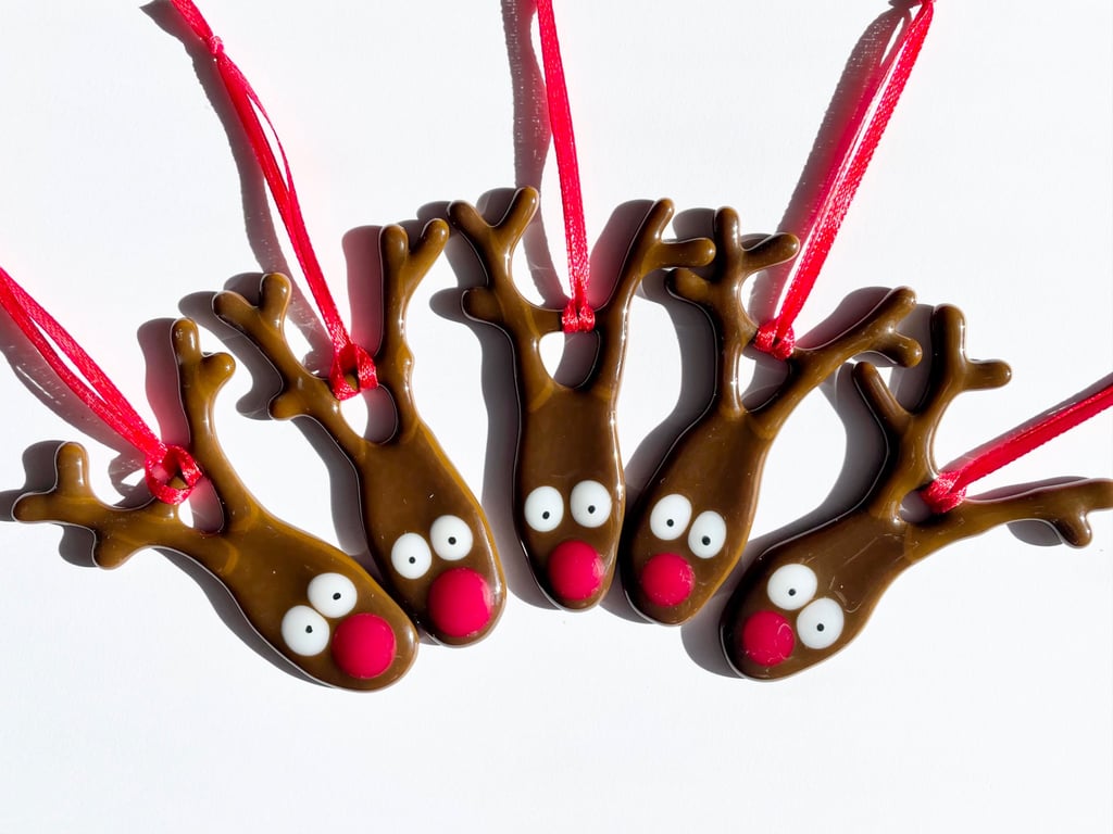 Reindeer Christmas Decoration Rudolph Handmade Fused Glass Ornament