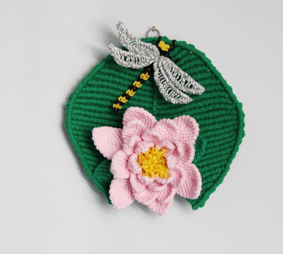 Pink water lily macrame wall hanging