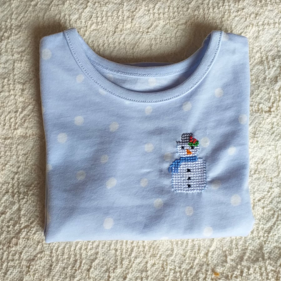 Hand-embroidered Snowman T-shirt age 0-3 months