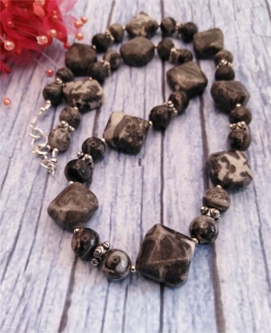 Black marble stone necklace