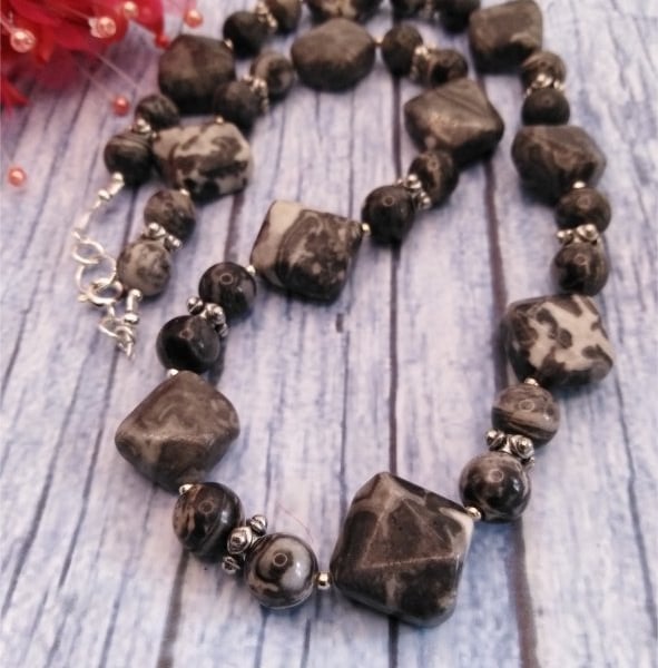 Black marble stone necklace