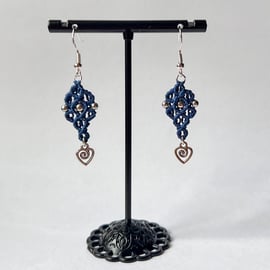 Dainty Earrings Macrame - Navy Blue FREE UK P&P