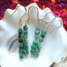 Sterling Silver Natural Emerald Cube Earrings
