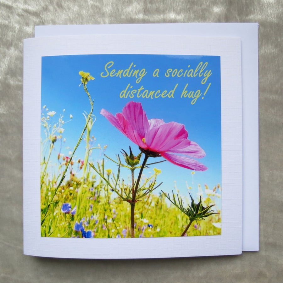 Support Card. Sending a socially distanced hug. Blank inside.