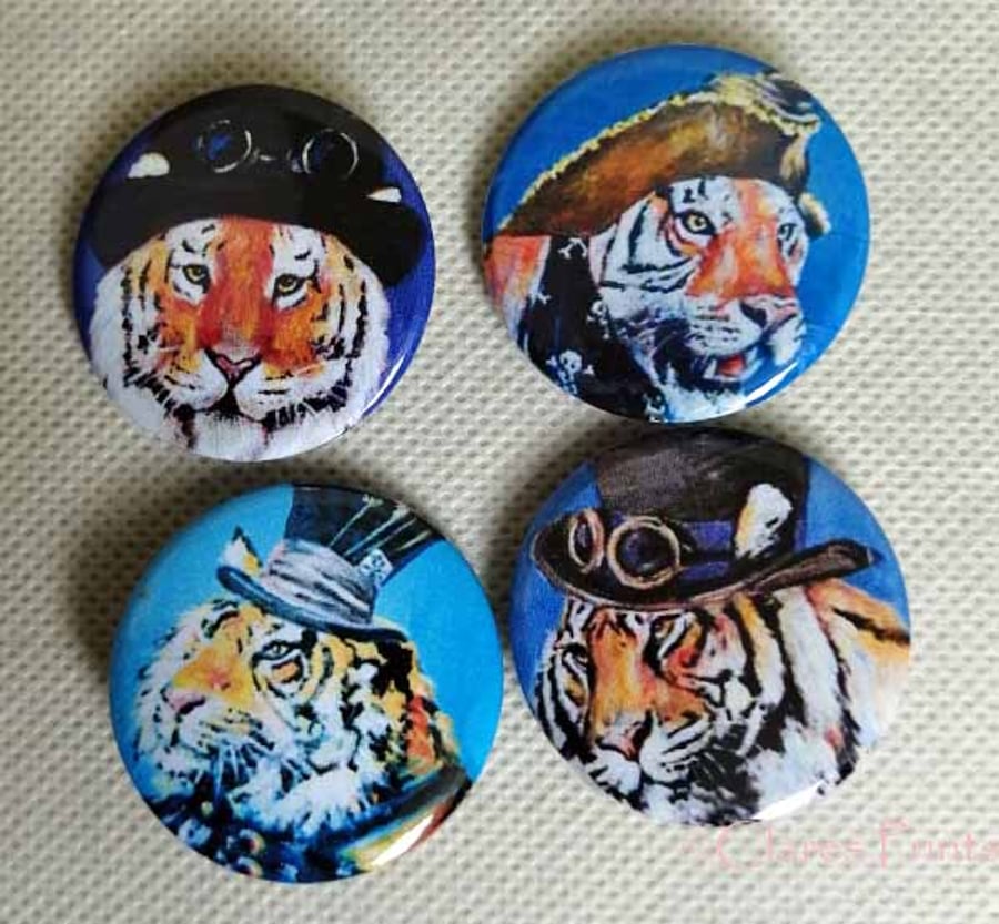 Steampunk Tigers Cats Animal Art Badges Buttons Cosplay