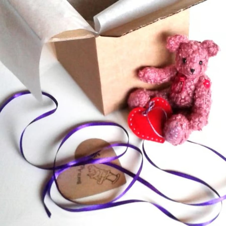 Small bear with a big heart, 5 inch gift boxed collectable hand sewn teddy bear