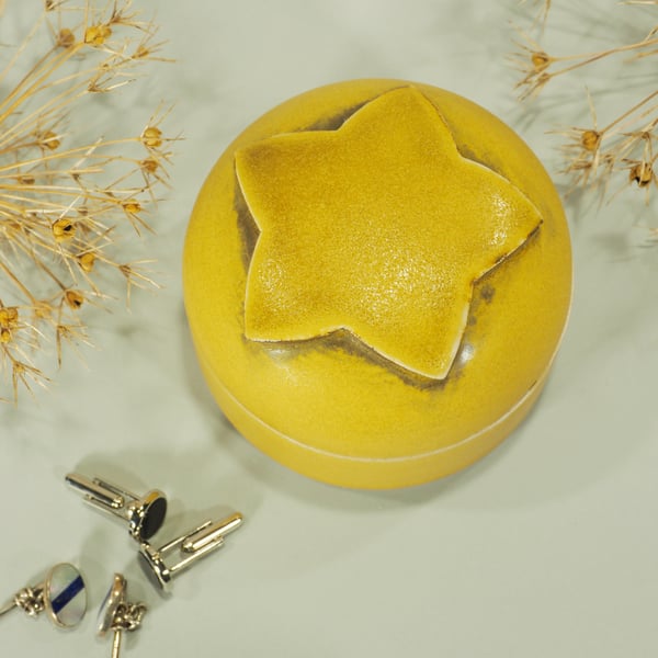 Dark Yellow Ceramic Lidded Pot with Star