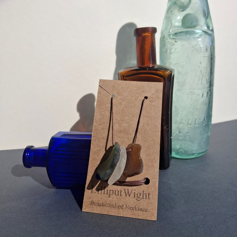 Beachcombed Necklace, Brown, Green and White Sea Glass and Cotton Cord 