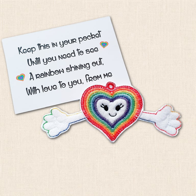 Rainbow Heart Pocket Hug - Embroidered Positive Pocket Pal