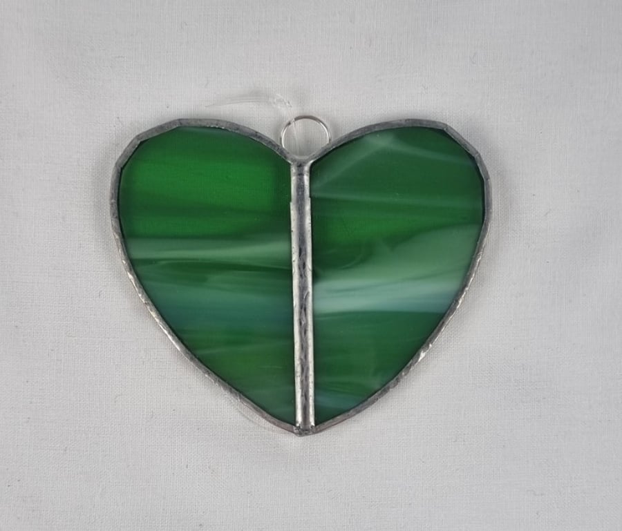 584 Stained Glass Small Two Piece green Heart - handmade hanging decoration.
