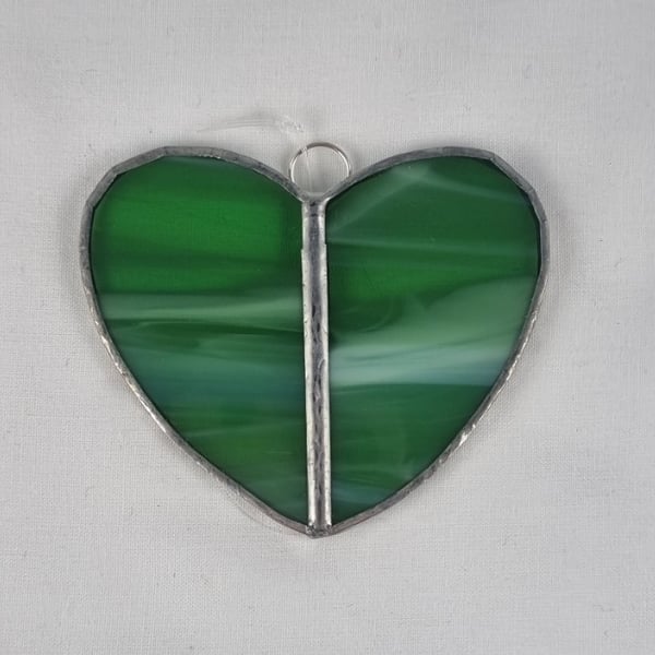 584 Stained Glass Small Two Piece green Heart - handmade hanging decoration.