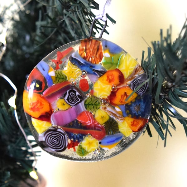 Unusual Fused Glass Christmas Bauble. Free Shipping