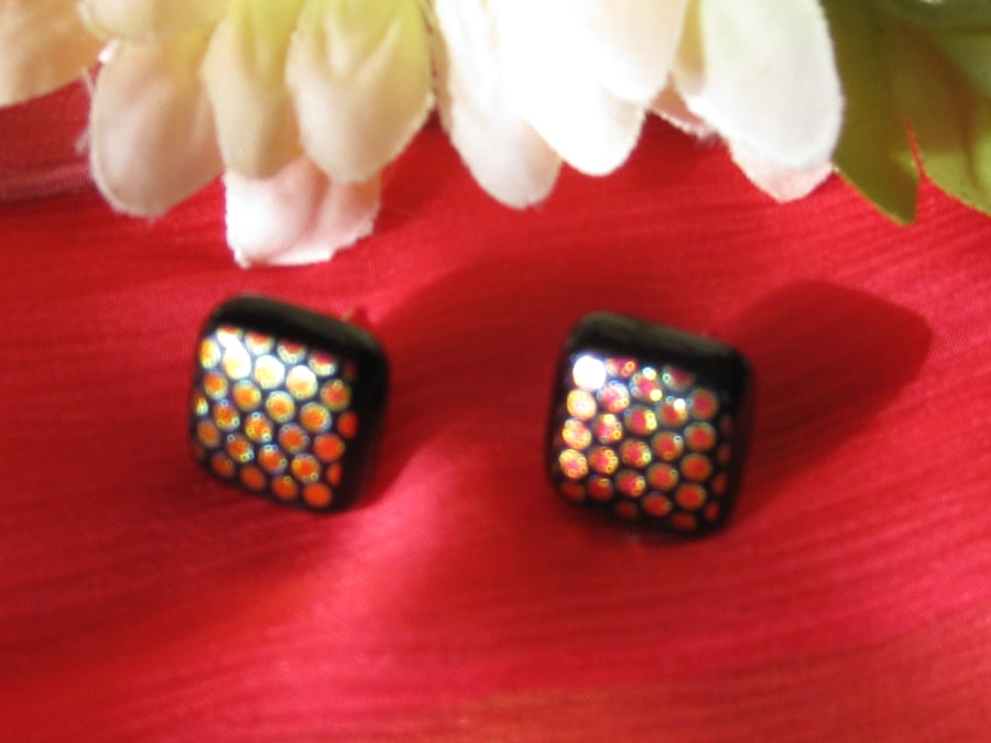 Fused dichroic glass stud earrings