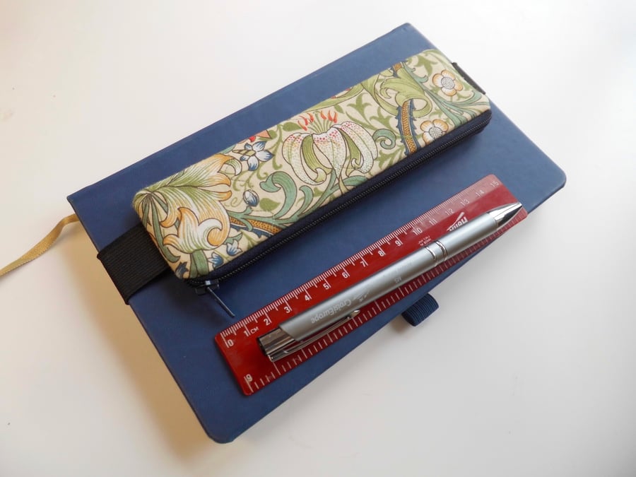 Pencil case for cover of book diary journal elasticated red and green Morris