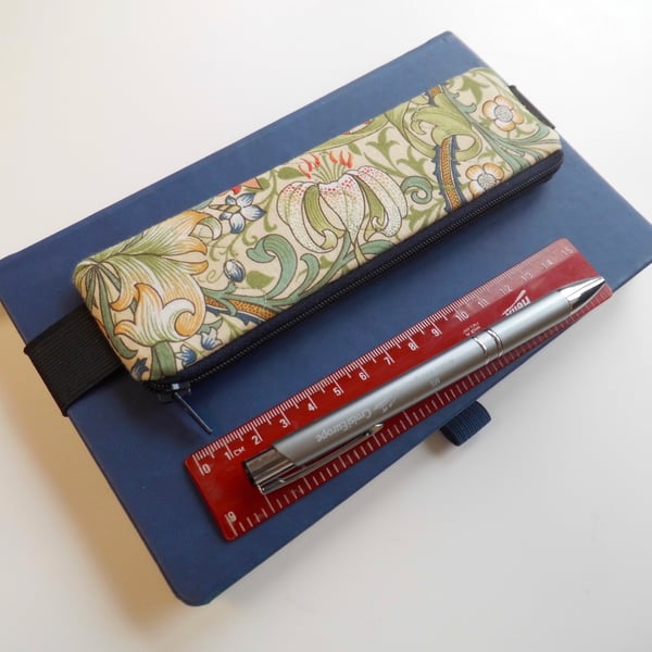 Pencil case for cover of book diary journal elasticated red and green Morris