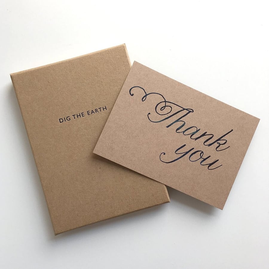 Thank You - Set Of 12 Inky Script Postcard Note Cards With Optional Box