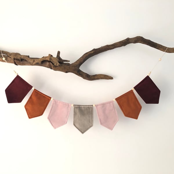 Velvet Garland Rust Neutral Nursery Room Decor Scandi Boho Bunting