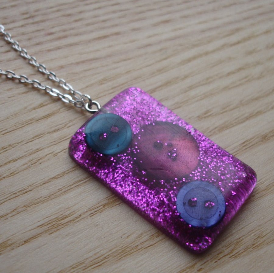 Sparkle Pink Resin and Button Pendant