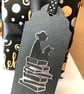 Handmade Girl Reading Bookmark: Silver Mirror & Polka Dot Ribbon - Image 5