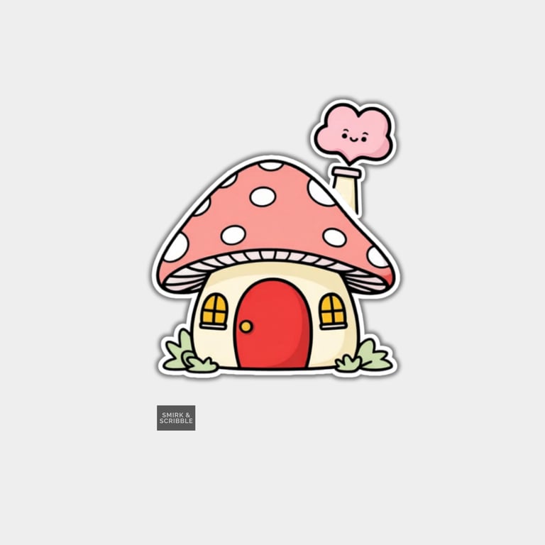 Funny Vinyl Sticker For Adults - Cute Mushroom House