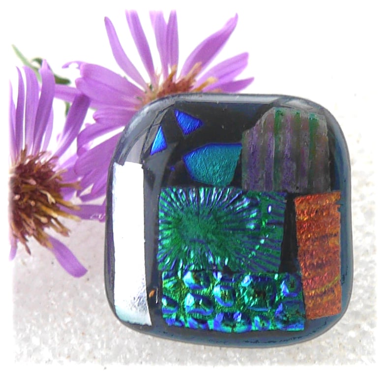 Patchwork  Brooch 098 Dichroic Fused Glass Handmade 