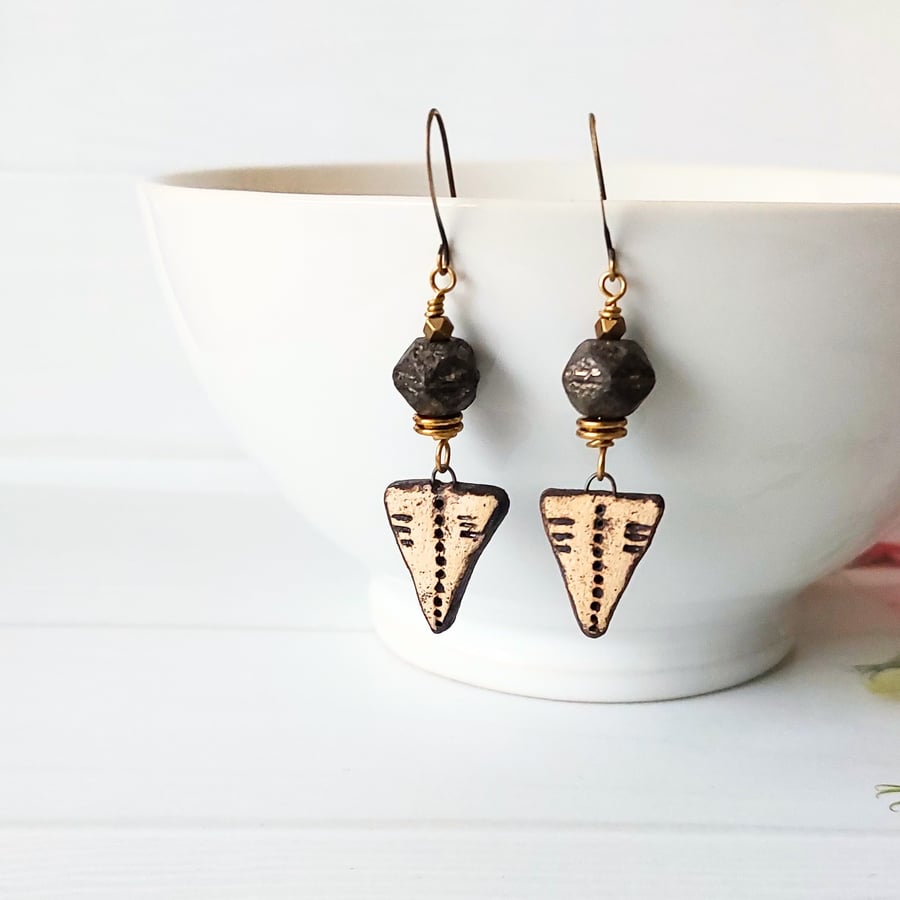 Cream Triangle Handmade Drop Earrings