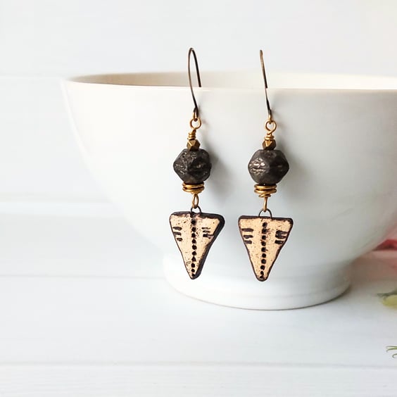 Cream Triangle Handmade Drop Earrings