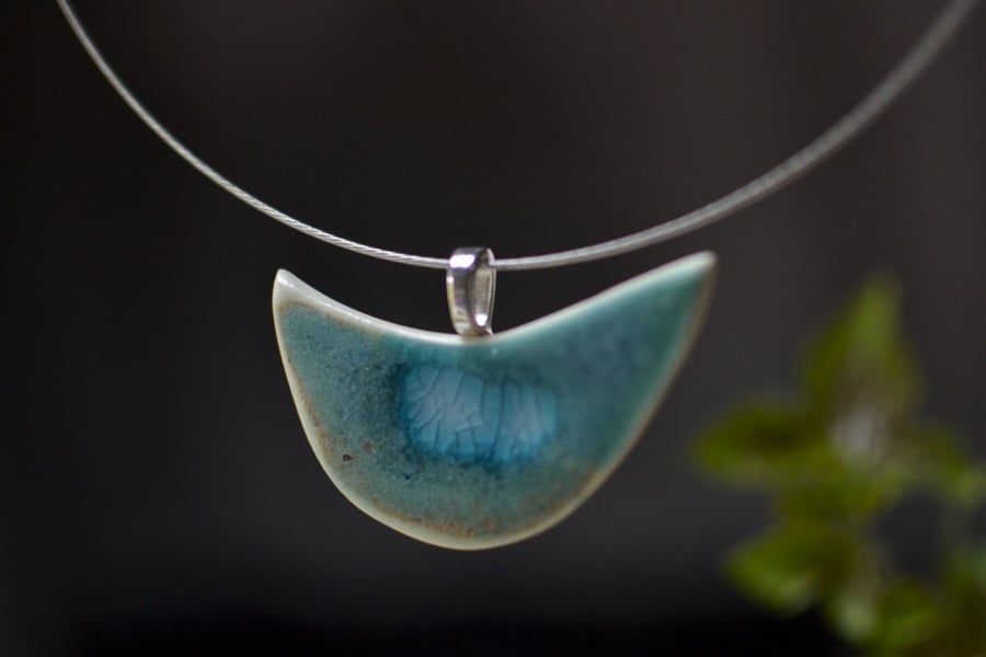 Moon boat pendant 5 -  Beautiful and unique, glazed in turquoise and green