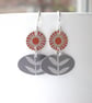 Flower earrings in orange and grey - Image 2