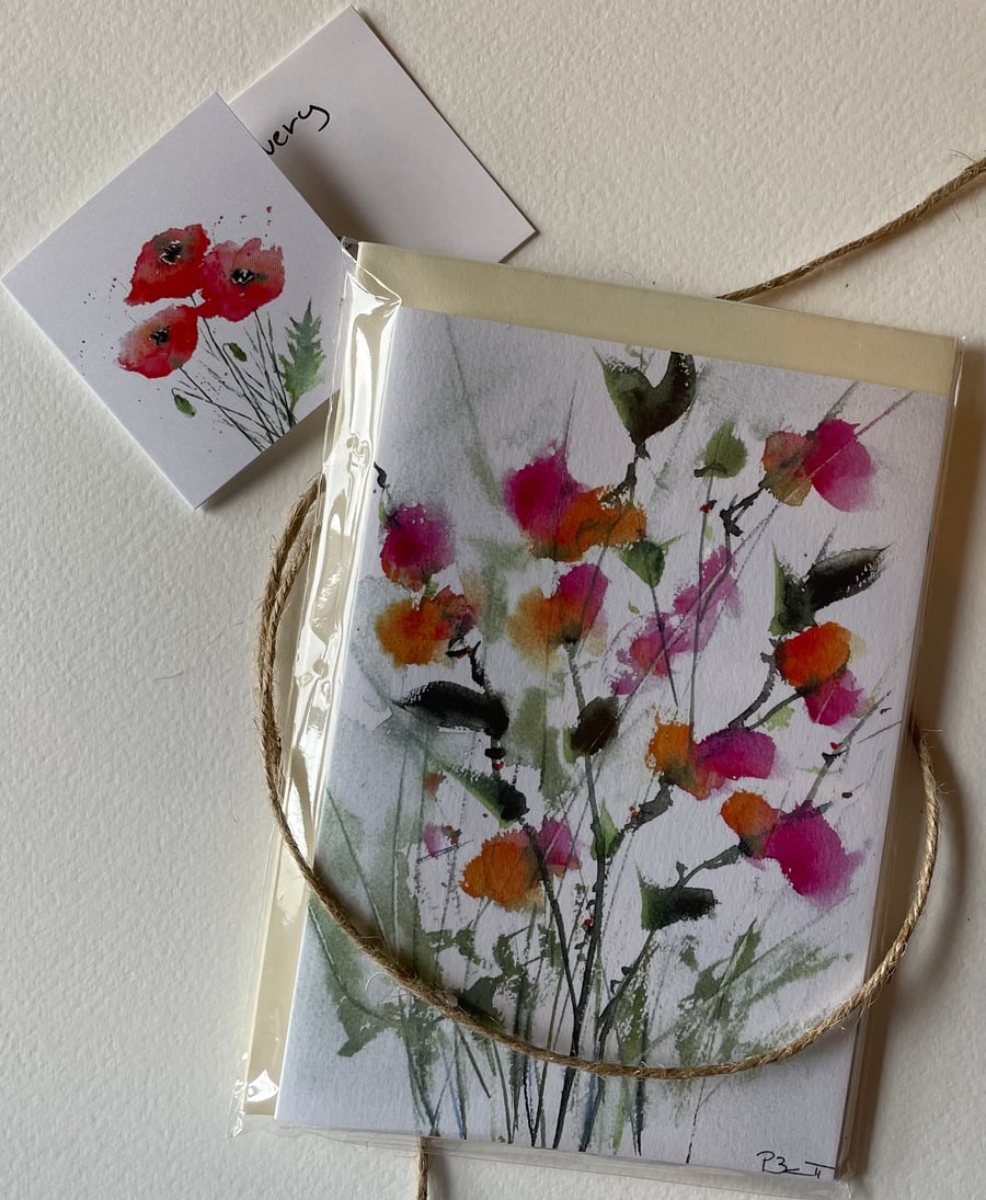 Three Sweet Peas printed greeting cards