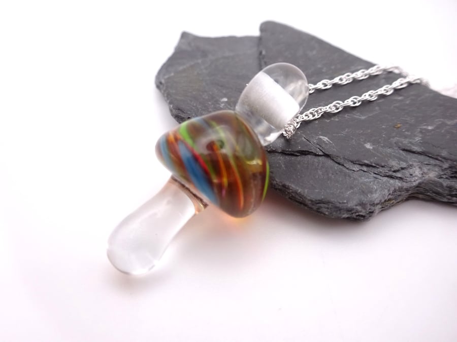 lampwork glass toadstool pendant necklace
