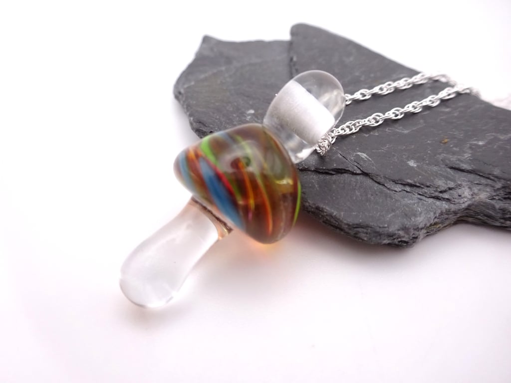 lampwork glass toadstool pendant necklace