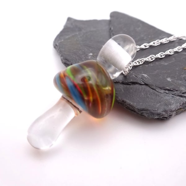 lampwork glass toadstool pendant necklace