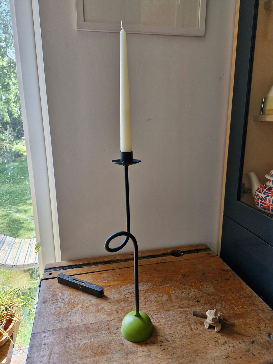Single Metal Candle Holder Satin Black and Green
