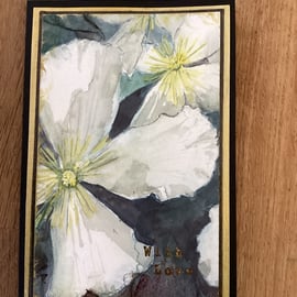 Hand painted clematis, greetings card