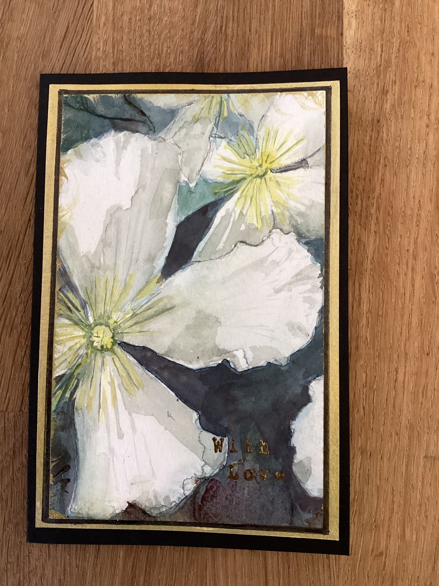 Hand painted clematis, greetings card